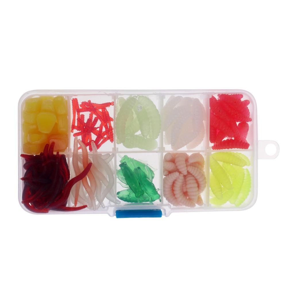 175 Pieces Lifelike Soft Bait Set Artificial Worm Lure Set Cricket Maggot Red Worm Fishing Tackle with Box