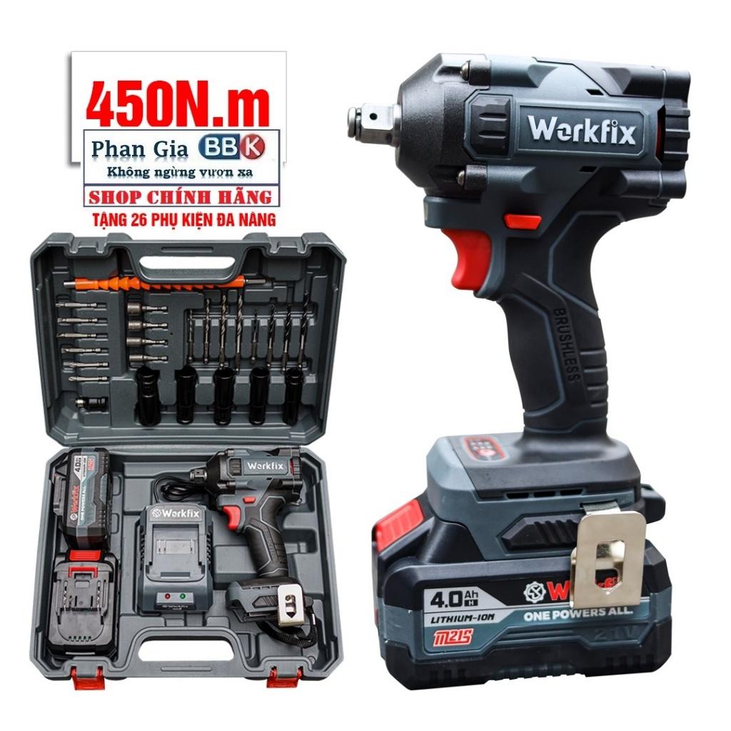 Máy siết bulong WORKFIX( WF-IW450N )đầu 2 trong 1 Lực siết 450Nm bảo hành chính hãƞg 12 tháng