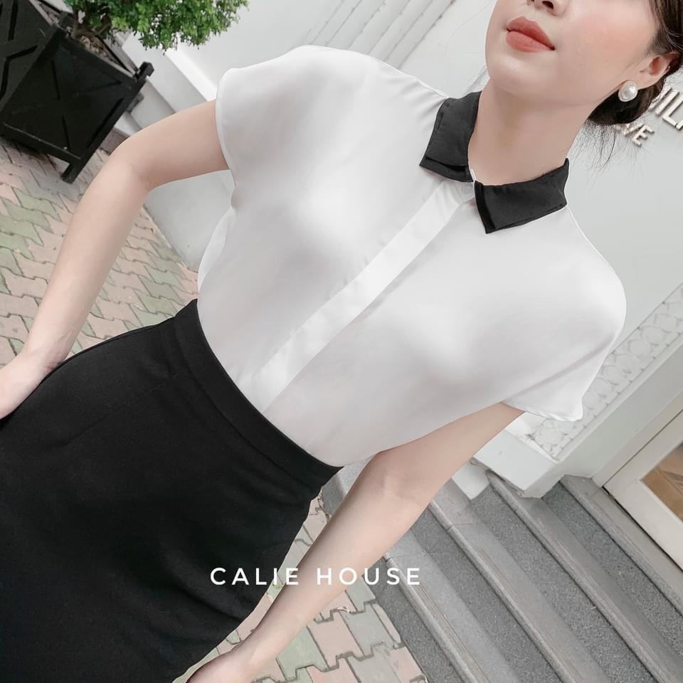 Áo lụa ngọc trai tay liền cổ kép