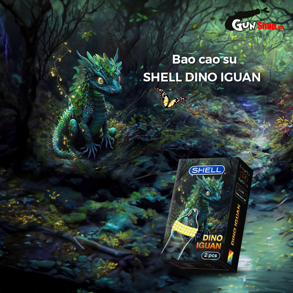 Bao cao su Shell Dino Iguan - Hộp 2 cái - 1 bao 2 vòng bi siêu lớn + 1 bao Shell Performax