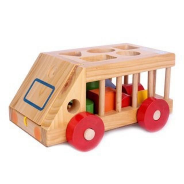 Xe kéo thả hình khối bằng gỗ cho bé