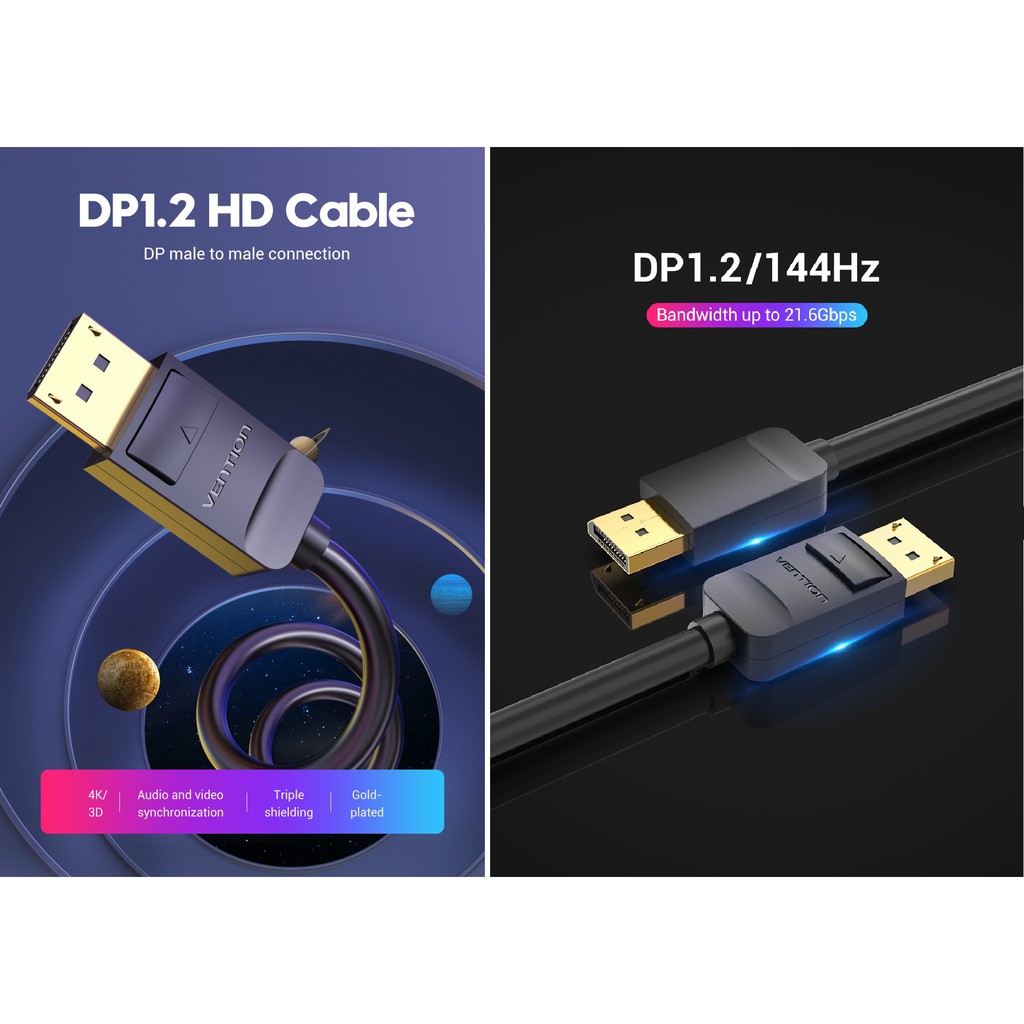 [ DP to DP ] Cáp truyền tín hiệu 2 đầu Display Port - DP hỗ trợ 4K Vention HACBF - hàng chính hãng