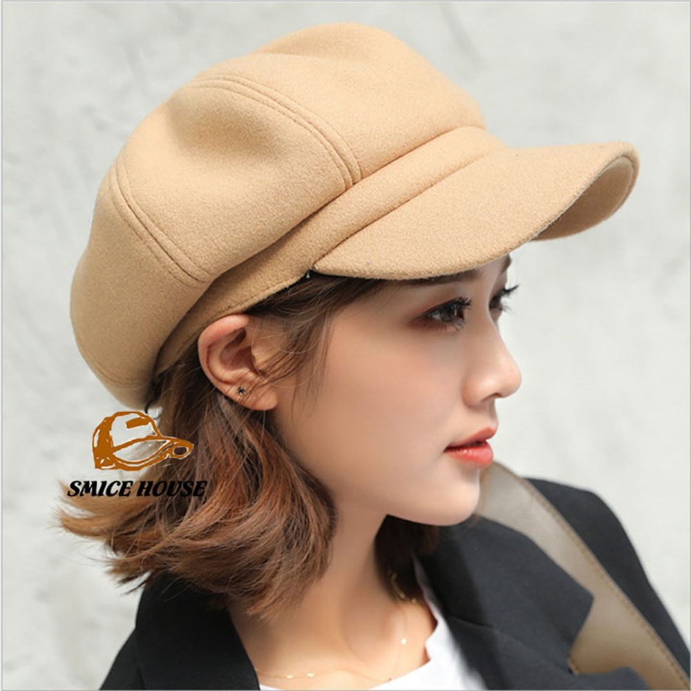 Mũ nồi nữ thu đông nón beret trơn có lưỡi trai vải dạ nỉ sang trọng nhiều màu Freesize - Smice House