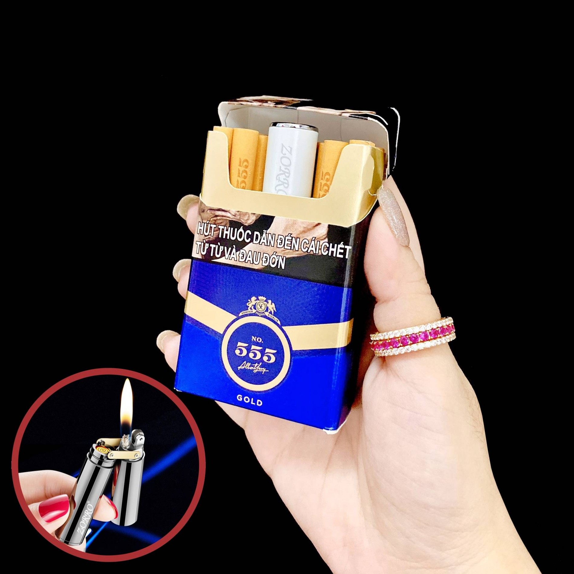 Hột quẹt bật lửa 2 chế độ lửa (chiết hoả tử + xăng đá) (fullbox) - (sạc điện - xài xăng)