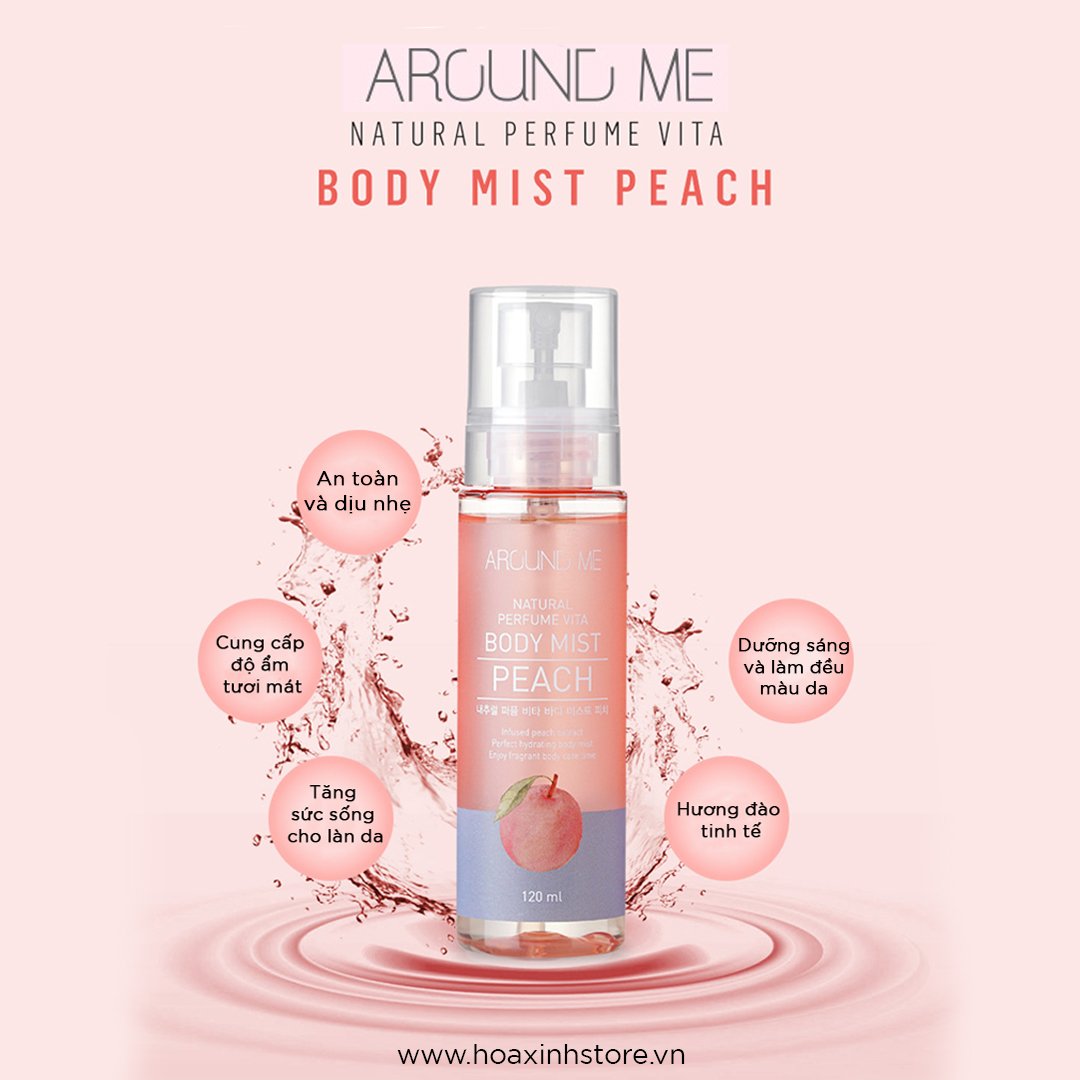 Xịt Thơm Around Me Dưỡng Da Toàn Thân Hương Đào Vita Body Mist Peach 120ml