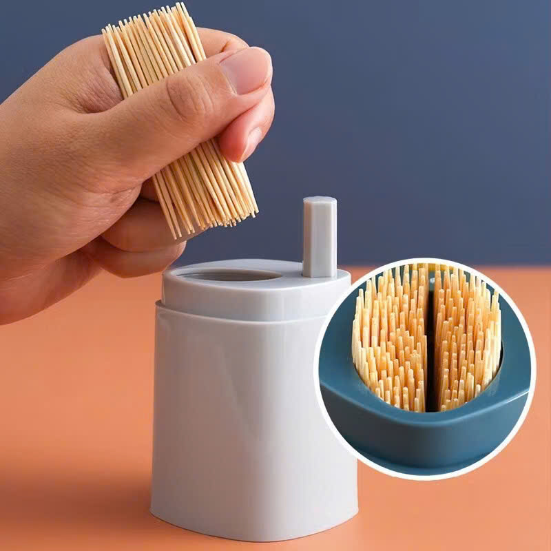 Hộp đựng tăm lúa mạch, hũ đựng tắm thông minh có nút bấm tự động, lọ đựng tăm tre, tăm xỉa răng