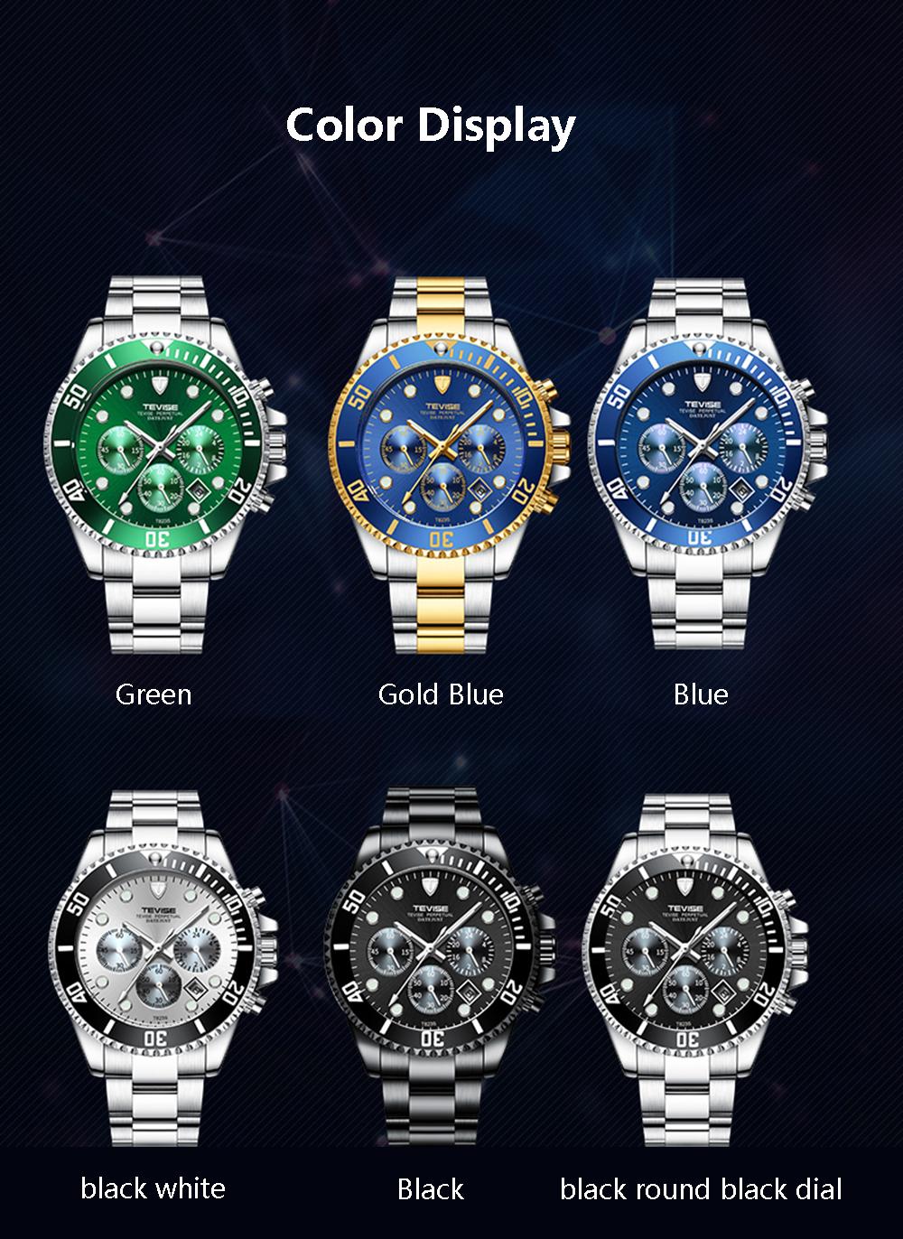 Đồng hồ thạch anh sang trọng bằng thép không gỉ Relogio Masculino TEVISE T823
