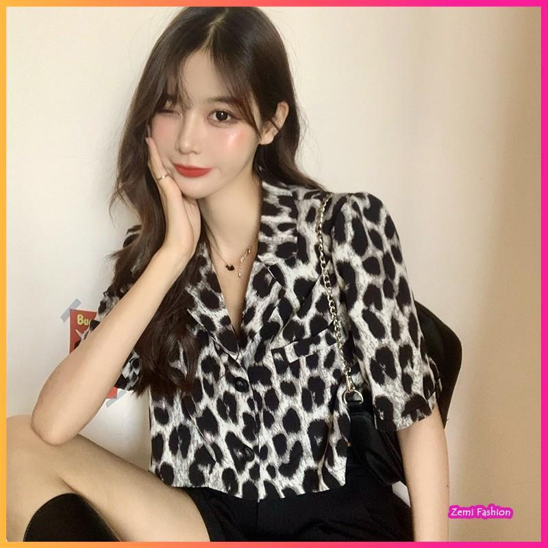 Áo Sơ Mi Croptop, Áo Croptop Nữ Họa Tiết Da Báo Cổ Vest Ulzzang