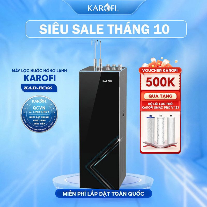 [ĐỘC QUYỀN ONLINE -TẶNG BỘ LÕI ] Máy lọc nước Nóng Lạnh Karofi KAD-EC66 -12 lõi Smax, GIÀU HYDRO-ION KIỀM KHOÁNG, BH36 Tháng - Hàng chính hãng