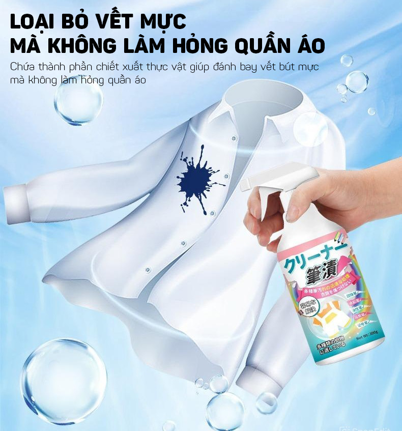 (300ml) Dung Dịch Tẩy Vết Mực Bút Màu, Bút Bi, Bút Lông, Bút Chì Trên Quần Áo - Hàng Nhập Khẩu