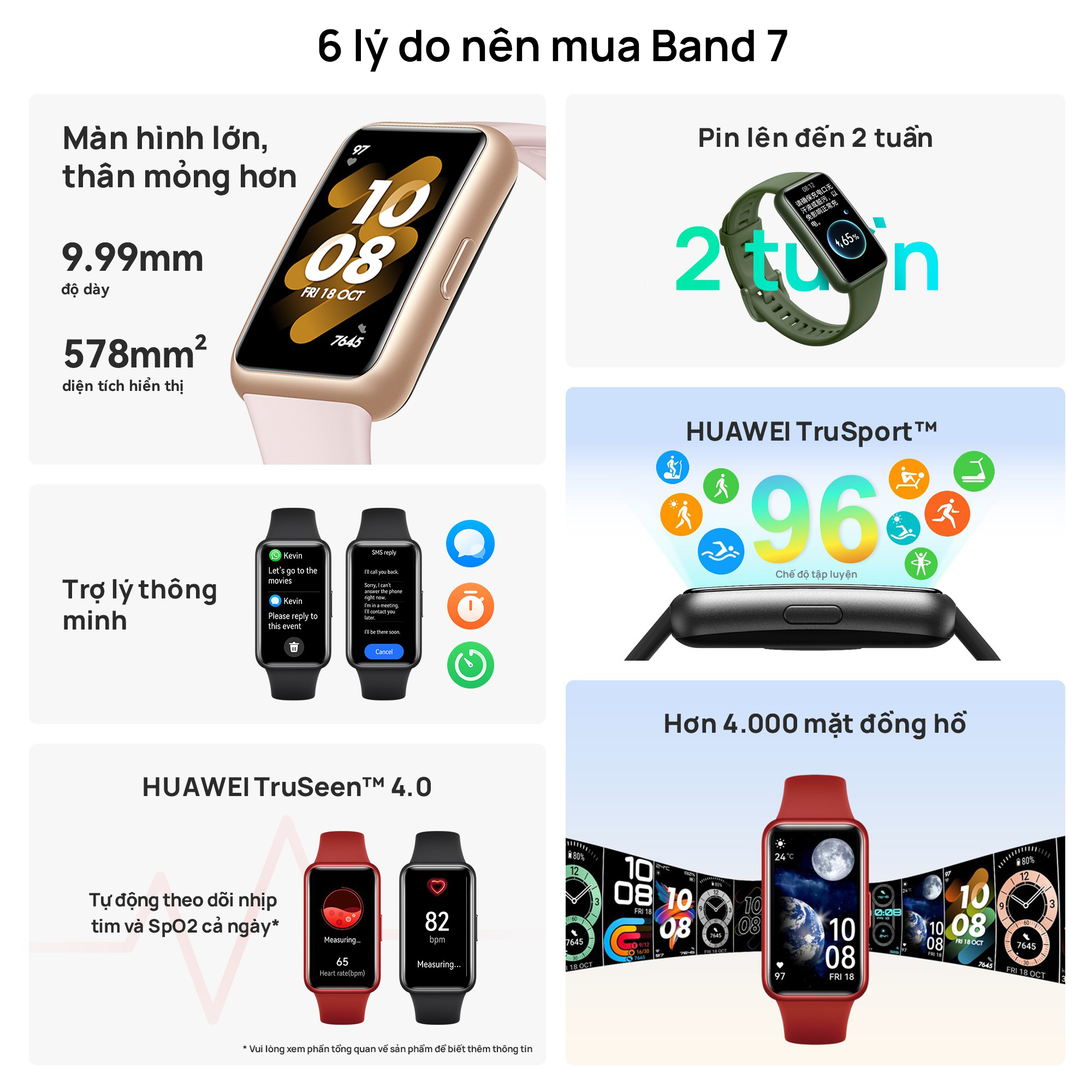 Vòng đeo tay HUAWEI Band 7 | Thiết kế siêu mỏng | SpO2 tự động | Pin đến 2 tuần | Hàng Chính Hãng