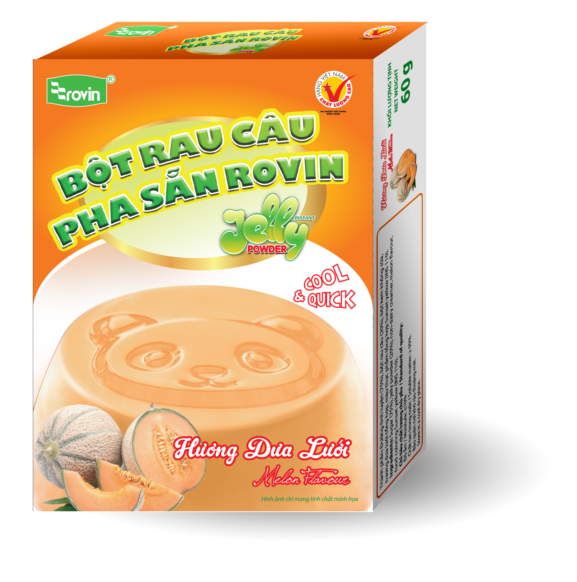 Bột Rau Câu Pha Sẵn Hương Dưa Lưới Rovin (Hộp 60g)