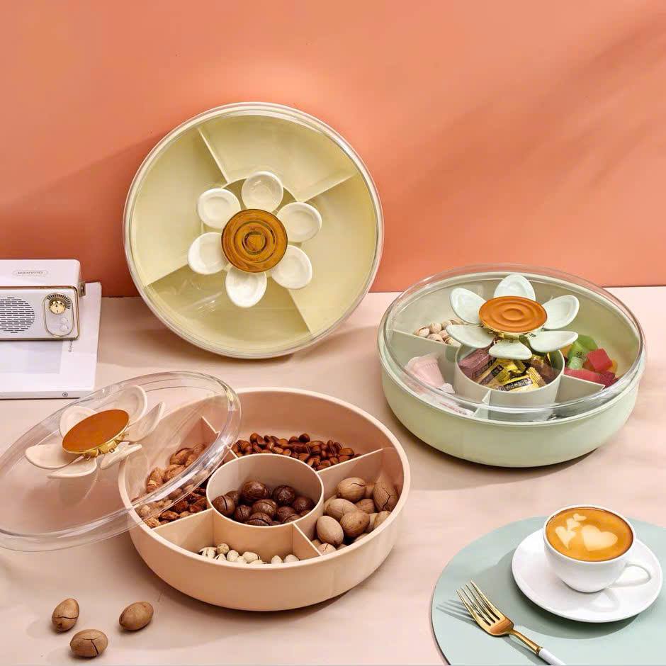 Khay Mứt Tết Hoa 7 Cánh Kèm Xiên Có Nắp Trong Suốt – Khay Đựng Bánh Kẹo 5 Ngăn, Khay Hạt Dẻ – Trái Cây Cao Cấp Trang Trí Phòng Khách - HÀNG CHÍNH HÃNG MINIIN