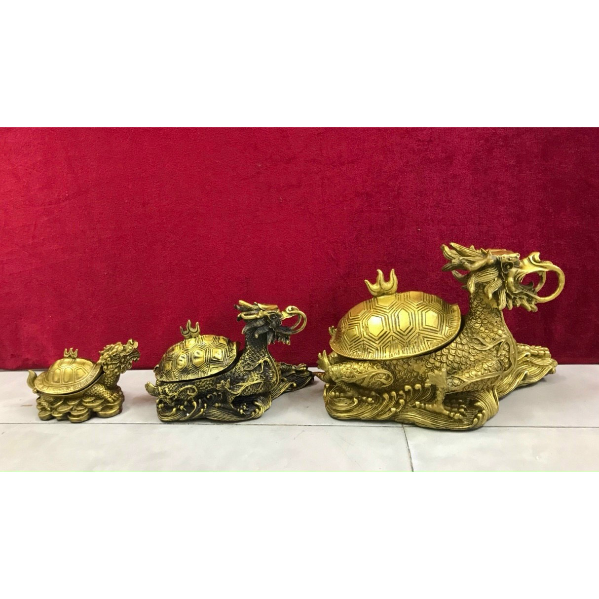 Decor để bàn - Bộ 3 Long quy mở nắp (kt 16x25x12cm)