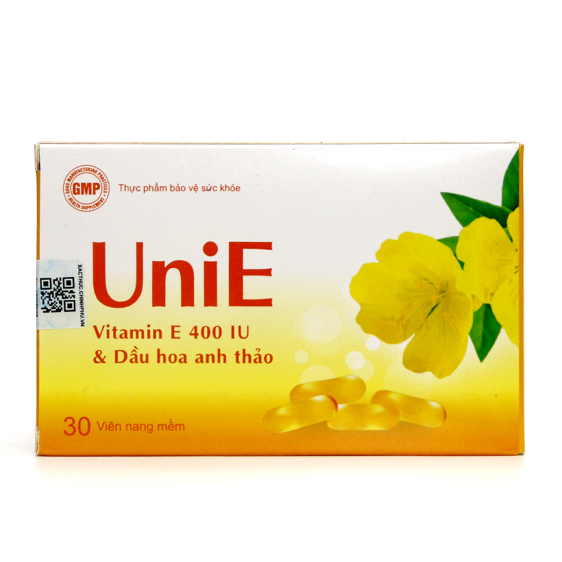Thực phẩm bảo vệ sức khoẻ  UniE bổ sung vitamin E, dầu hoa anh thảo giúp làn da đẹp rạng ngời (Hộp 30 viên)