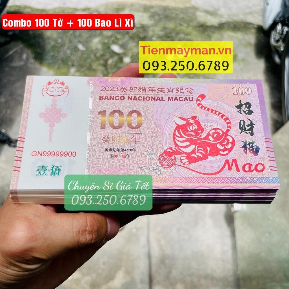 Xấp 100 Tờ Tiền Hình Con Mèo 100 Macao lưu niệm Lì Xì Tết 2023