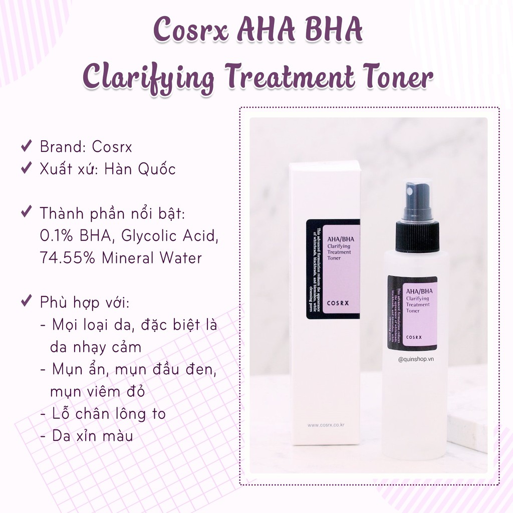 Nước Hoa Hồng Hỗ Trợ Giảm Mụn, Tẩy Tế Bào Chết Hóa Học Cosrx AHA/BHA Clarifying Treatment Toner 150ml