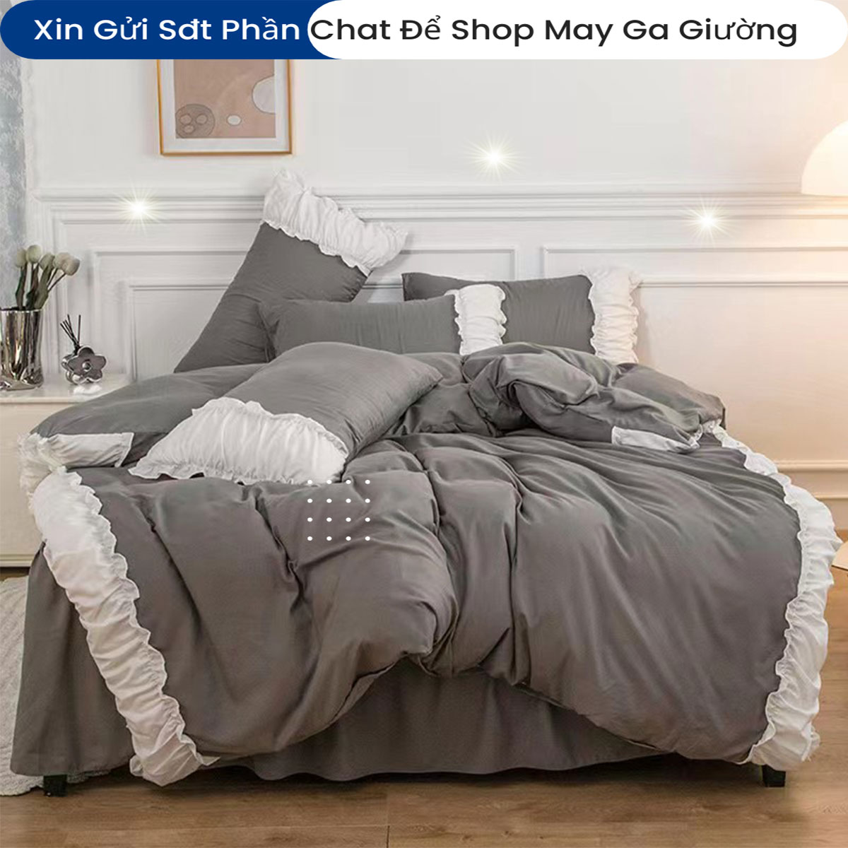 Bộ Chăn Ga Gối Cotton Tici Phối Bèo Cao Cấp Chuẩn Khách Sạn 5 Sao Bộ Chăn Drap Ga Gối Đệm Ra Nệm Trải Giường 5 Món