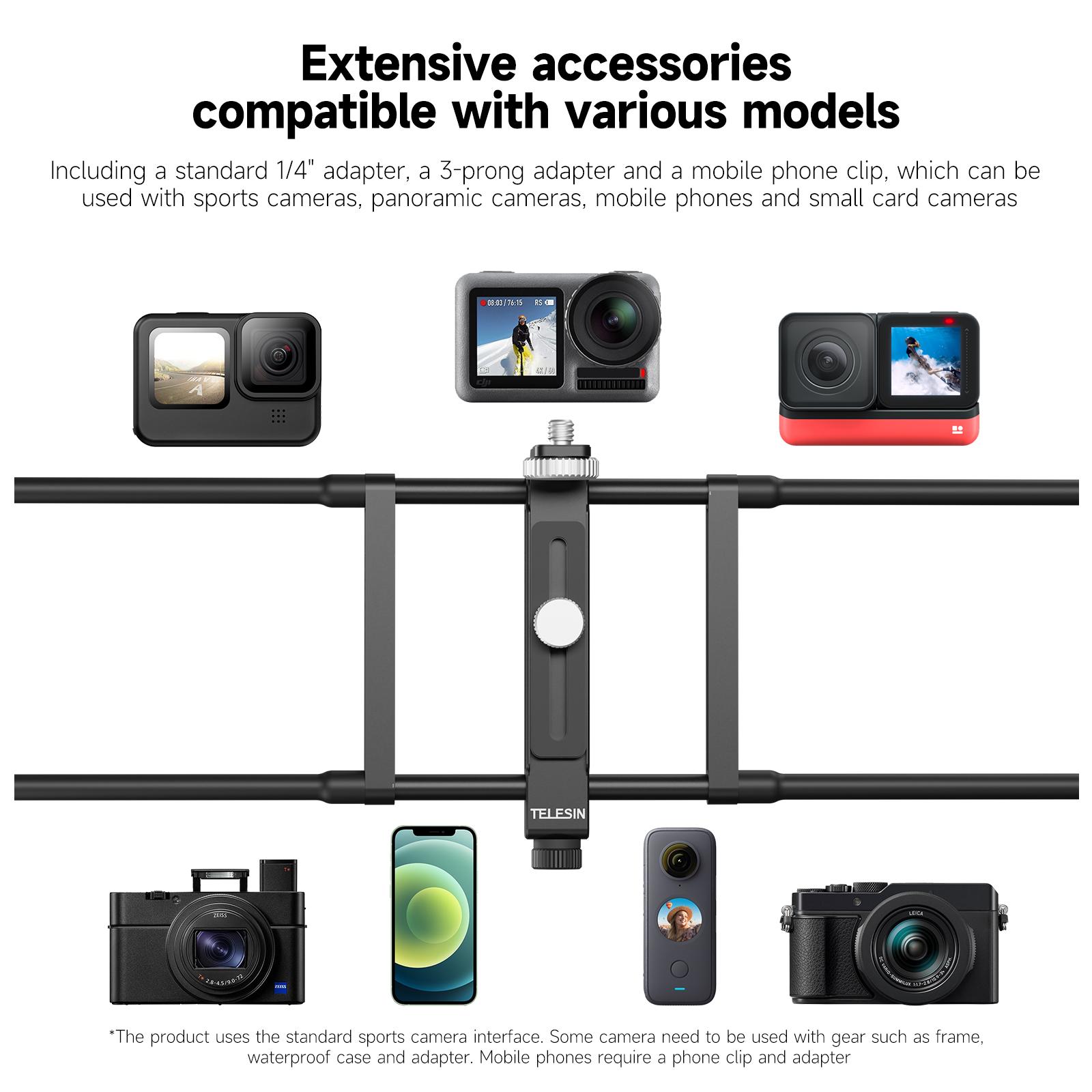 Telesin Magic ARM khung treo Net Stand có thể gập lại cho GoPro Insta360 DJI Action Điện thoại thông minh Hành động Phụ kiện phụ kiện