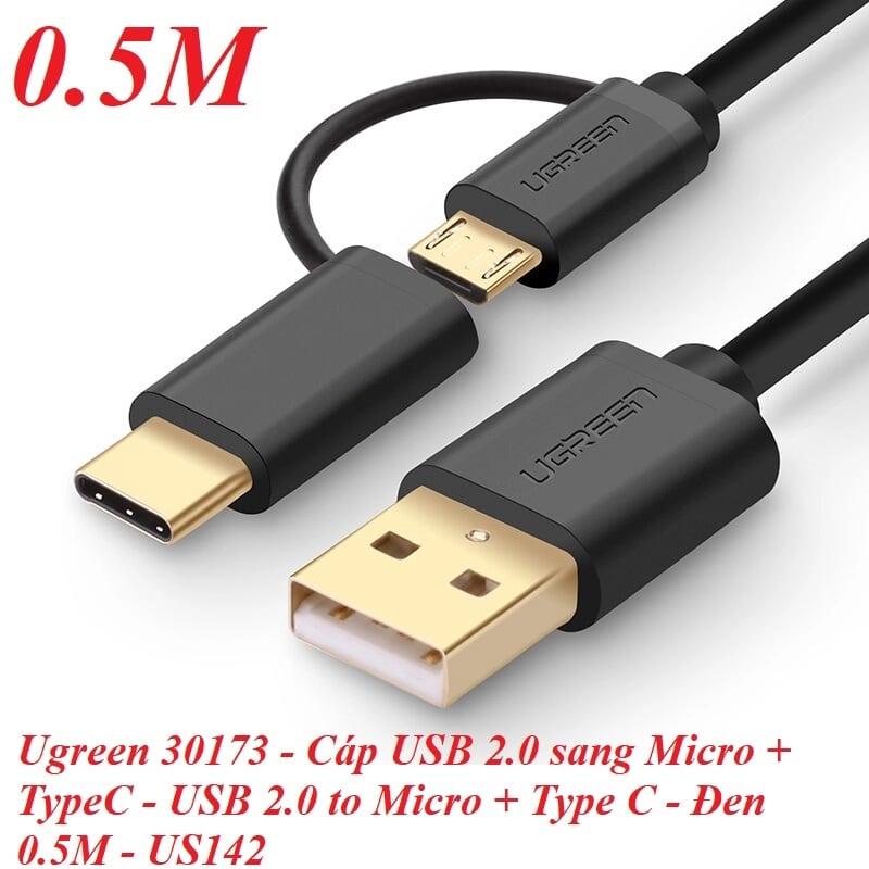 Ugreen UG30173US142TK 0.5M màu Đen Thiết bị chuyển đổi USB 2.0 sang type-C và micro USB - HÀNG CHÍNH HÃNG