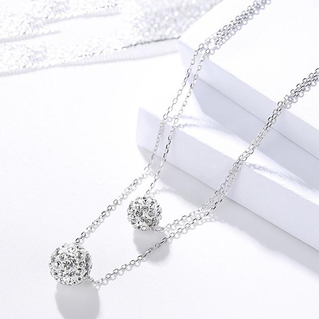 Dây Chuyền Kép Mặt Quả Cầu Đính Đá Lấp Lánh