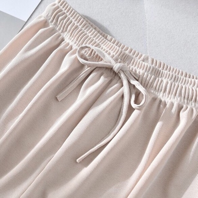 Quần ống rộng gân tăm đai nơ chất cotton co giãn
