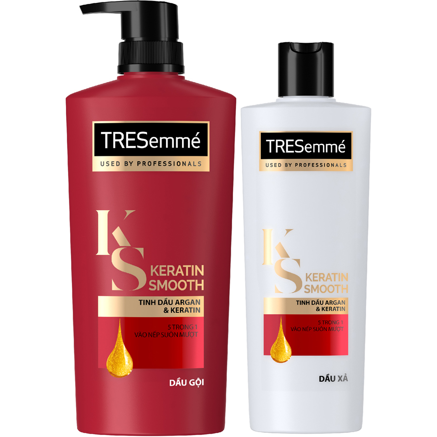 Combo Dầu Gội 640Gr Và Dầu Xả 340Gr Tresemmé Keratin Smooth Tinh Dầu Argan Vào Nếp Suôn Mượt