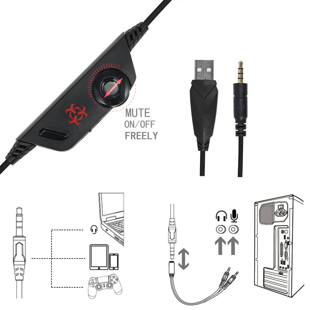 Tai nghe chơi game Hunterspider V-3 có dây 3.5mm loại bỏ tiếng ồn có micrô LED ánh sáng