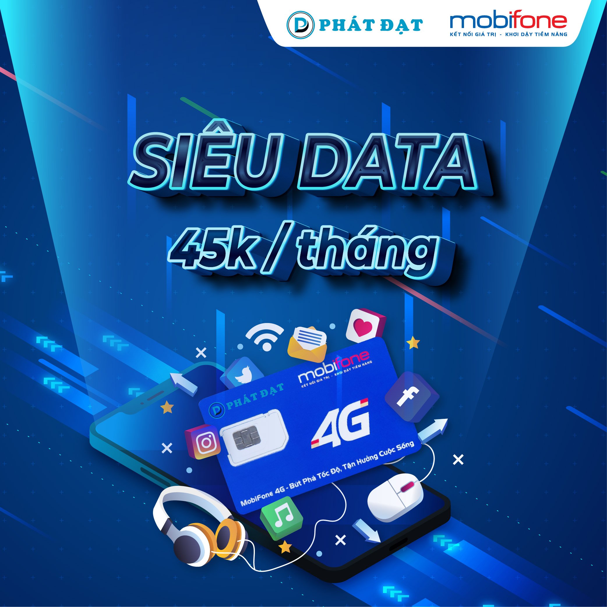 SIM 4G MOBIFONE - GÓI DATA 1.5GB/NGÀY - 45.000 VND/THÁNG - ( Không giới hạn dung lượng, giao số ngẫu nhiên, Hàng Chính hãng)