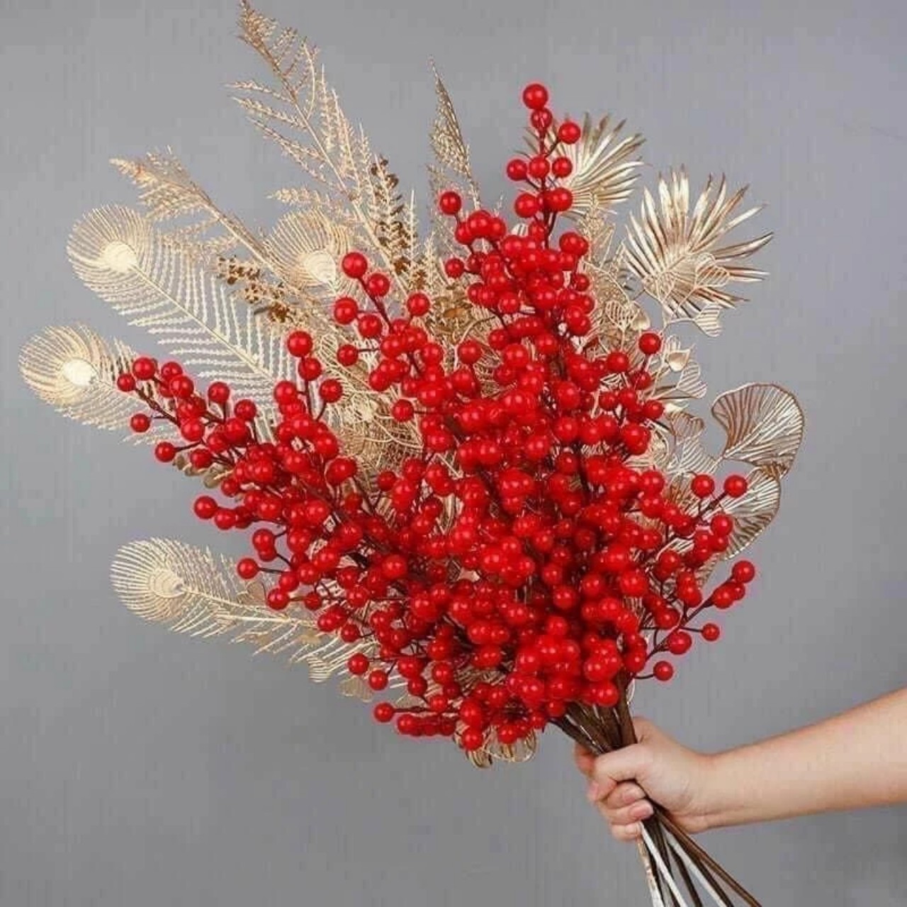 Cành Hoa Đào Đông Đỏ 12 Nhánh Dài 100cm - Đào Đồng Quả To Sáng Bóng, Trang Trí Dịp Lễ Tết Đón Tài Lộc  - Hoa Trang TRí Tết - HÀNG CHÍNH HÃNG MINIIN