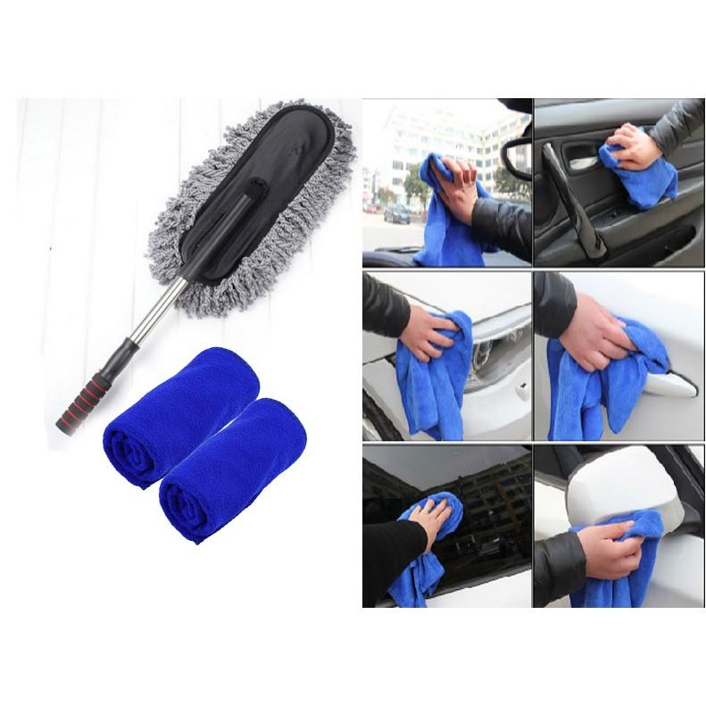 Chổi Vệ Sinh Có Điều Chỉnh Lau Rửa Ô Tô Đa Năng + Tặng 02 Khăn Lau Xe