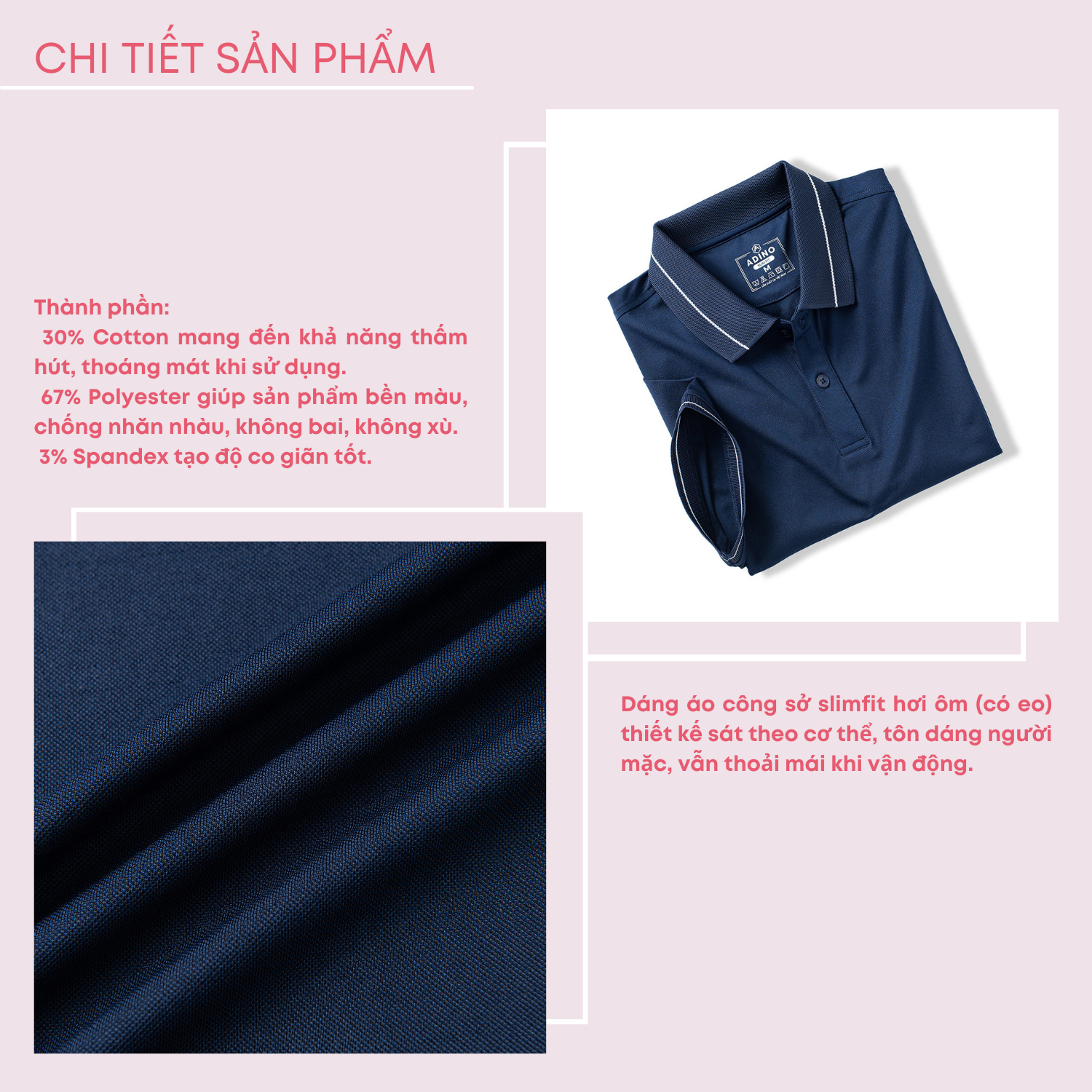 Áo polo nữ màu xanh đen phối viền ADINO vải polyester cotton không bai xù dáng slimfit công sở hơi ôm trẻ trung APN04