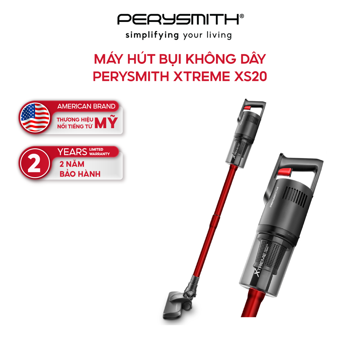 Máy hút bụi không dây cầm tay PerySmith Xtreme XS20 siêu nhẹ - Hàng chính hãng