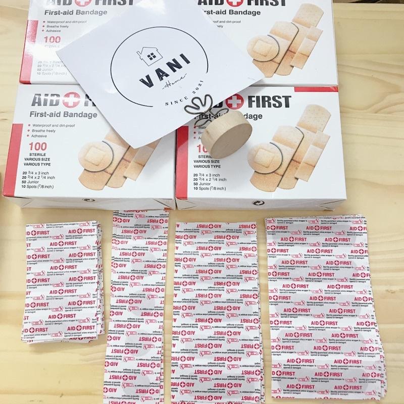 Combo 100 miếng băng keo cá nhân - Hộp băng cá nhân vết thương Urgo Aid First 100 miếng, băng dán vết thương nhiều size