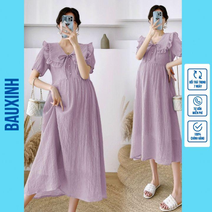 Váy bầu thời trang thiết kế chất voan hai lớp freesize từ 45 đến 70kg