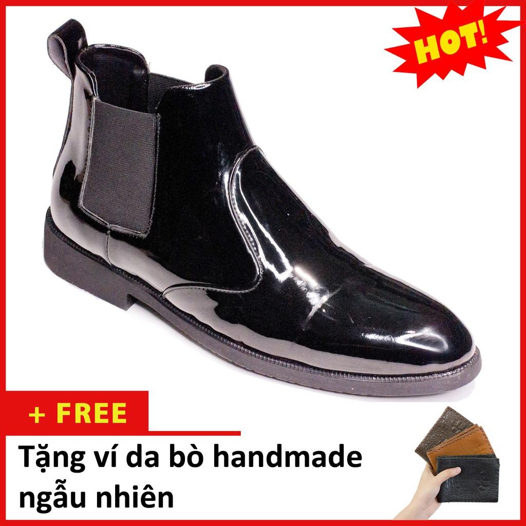 Giày Boot Nam Cổ Chun Da Bóng Màu Đen Sang Trọng Và Phong Cách - Giày Boot Nam Cổ Chun Da Bóng CB520-BONGCHUNV)-BONGDEN