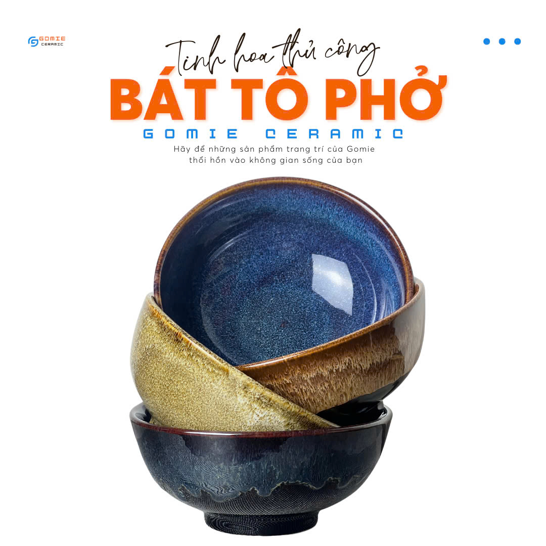 Bát tô phở, tô canh cao cấp D16H7 GOMIE CERAMIC BÁT TRÀNG, men hỏa biến cao cấp
