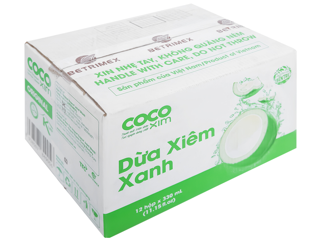 Thùng 12 hộp nước dừa xiêm xanh Cocoxim 330ml