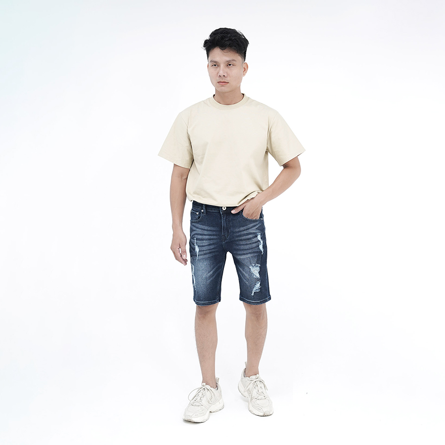 Quần Short Jeans Nam Rách Cao Cấp HUNTER X-RAYS  Form Slimfit Thun Màu Xanh S56