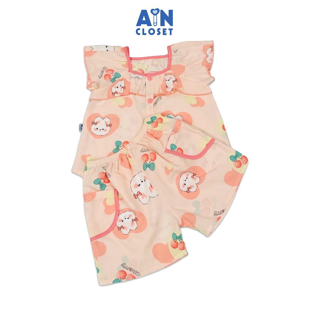 Bộ quần áo Ngắn bé gái hoạ tiết Thỏ Cherry Cam Lanh lụa - AICDBGNJFUJH - AIN Closet
