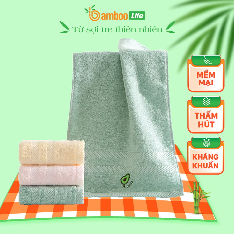 Khăn mặt sợi tre Bamboo Life Khăn lau mặt rửa mặt cao cấp kháng khuẩn siêu thấm hút hàng chính hãng BL041