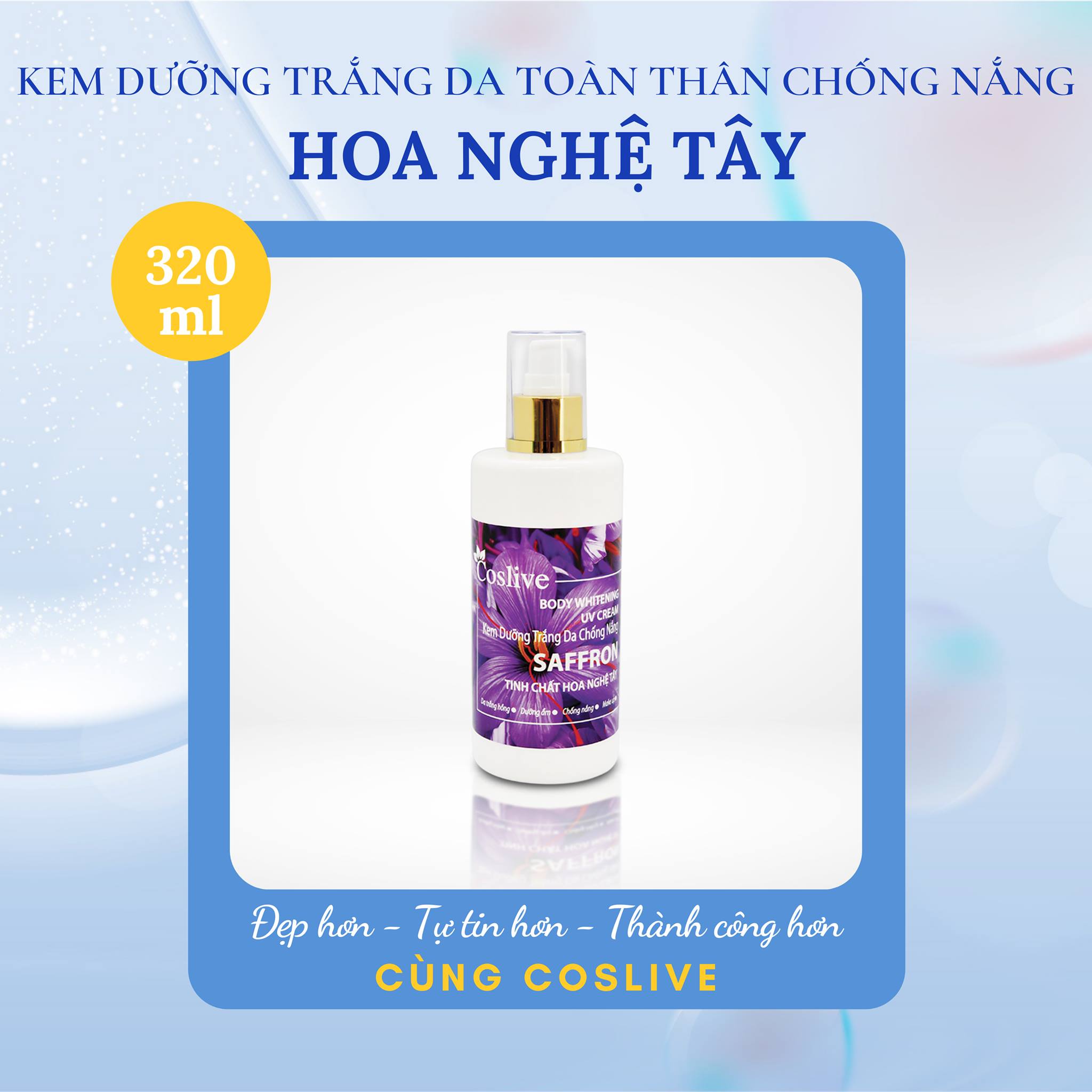 KEM DƯỠNG TRẮNG DA CHỐNG NẮNG TÍNH CHẤT HOA NGHỆ TÂY 320ML COSLIVE