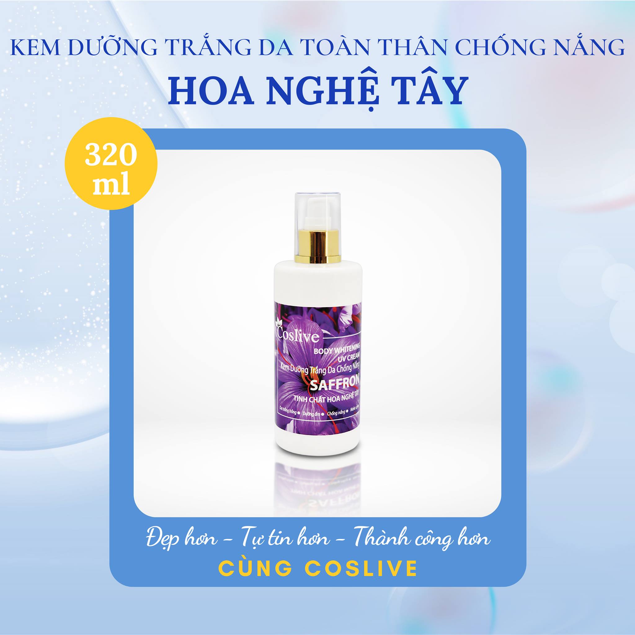 KEM DƯỠNG TRẮNG DA CHỐNG NẮNG TÍNH CHẤT HOA NGHỆ TÂY 320ML COSLIVE