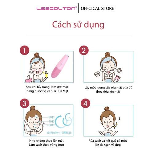 Máy rửa mặt mini massage mặt LESCONTOL 8 cấp độ sử dụng sóng siêu âm làm sạch lớp trang điểm, dầu thừa, bụi bẩn