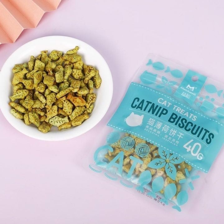 Bánh Thưởng Catnip Biscuits Giảm Búi Lông Viêm Răng Hôi Miệng Cho Mèo Gói 40g, Bánh Quy Cá Cho Mèo