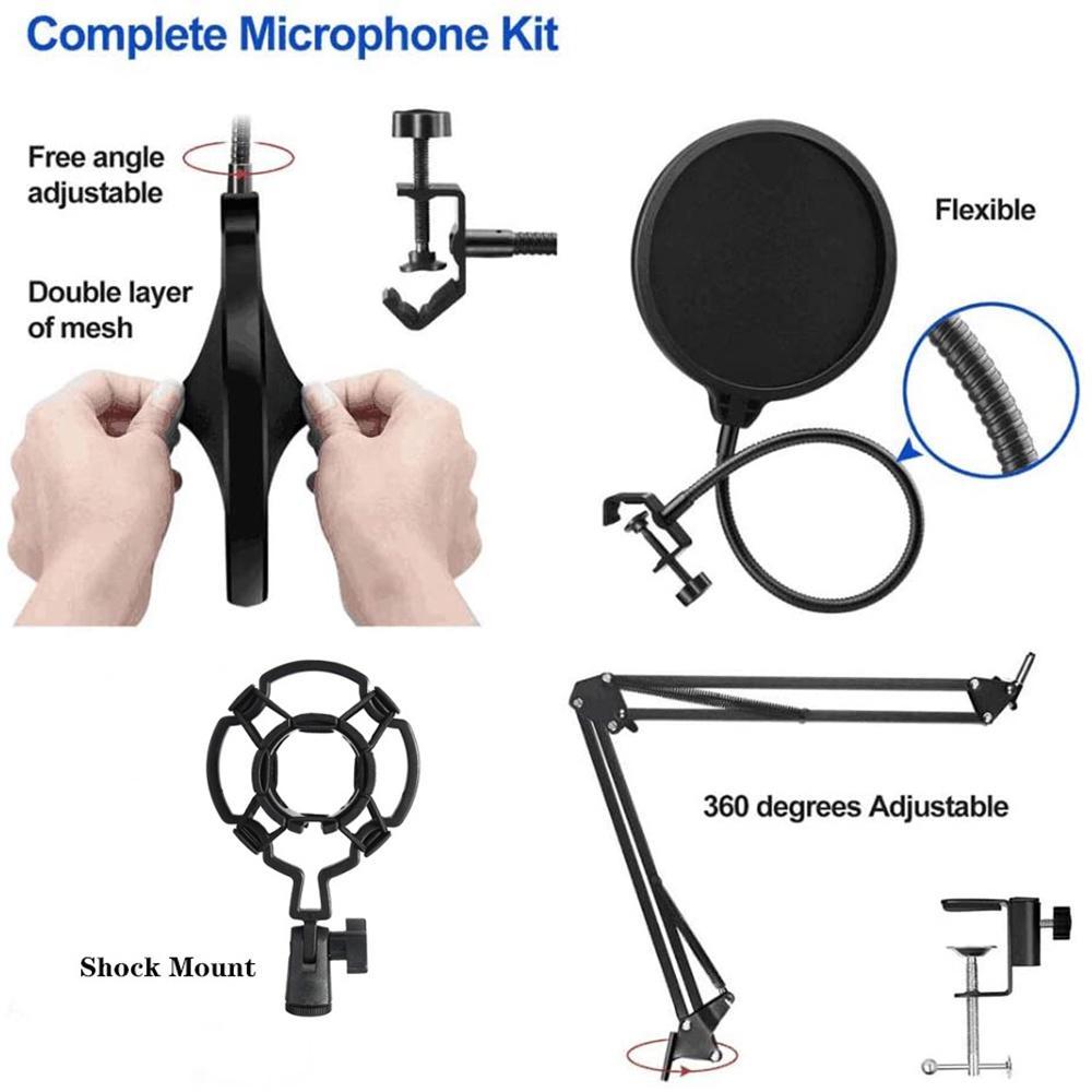 BM 800 Micrô PC ngưng tụ giọng hát Phòng thu ghi âm Micrô cho YouTube Video Trò chuyện Skype Trò chơi Podcast
