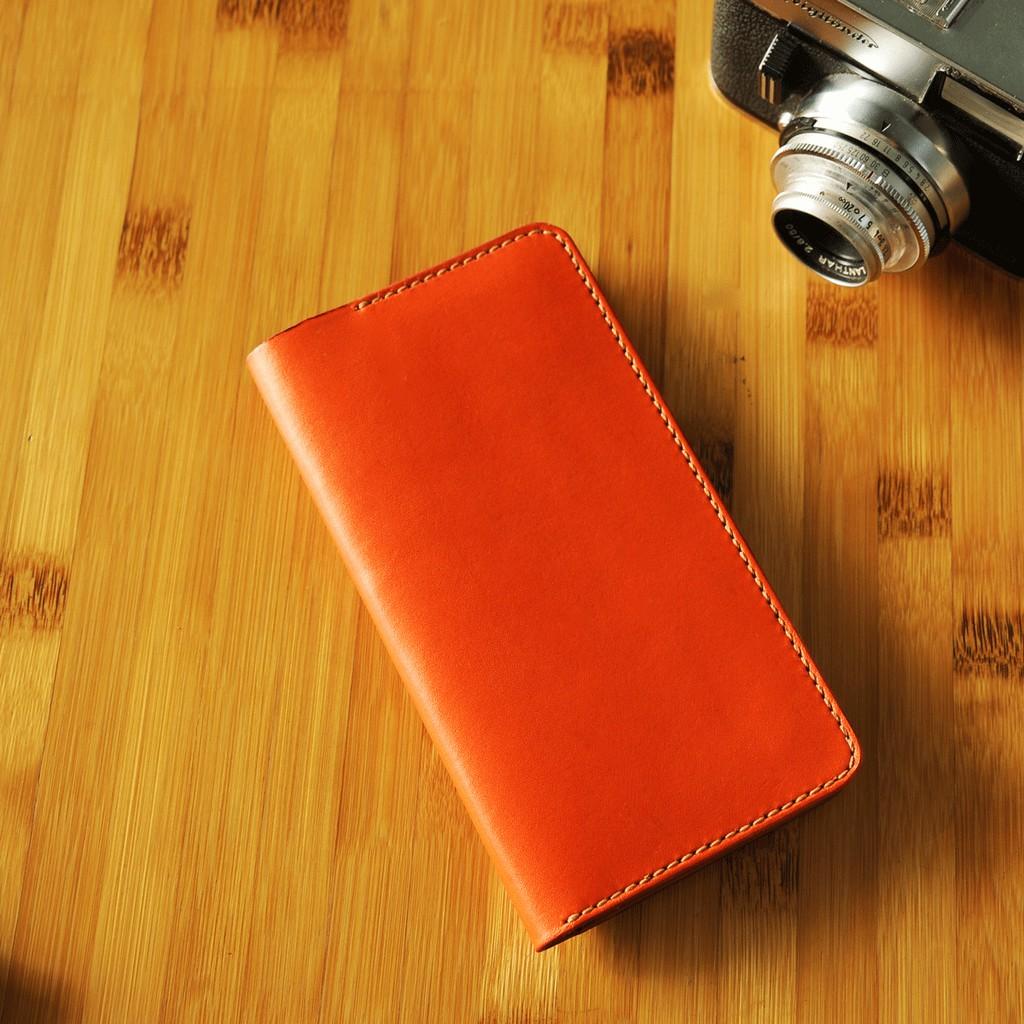 Ví dài cầm tay nữ màu cam - Da bò nhập khẩu - Đồ da Handmade DTV153