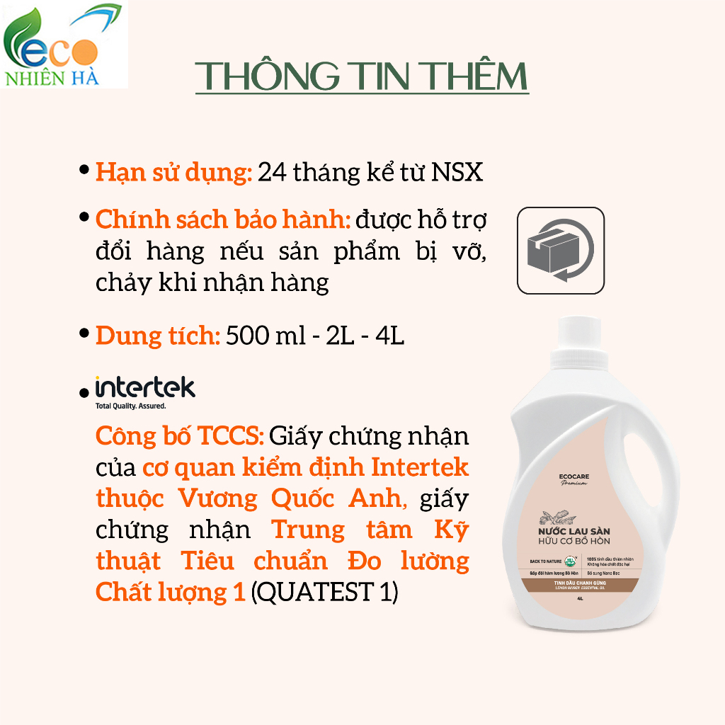 Nước giặt xả ECOCARE PREMIUM 2L tinh dầu nhài, nước giặt hữu cơ an toàn cho bé và mẹ bầu