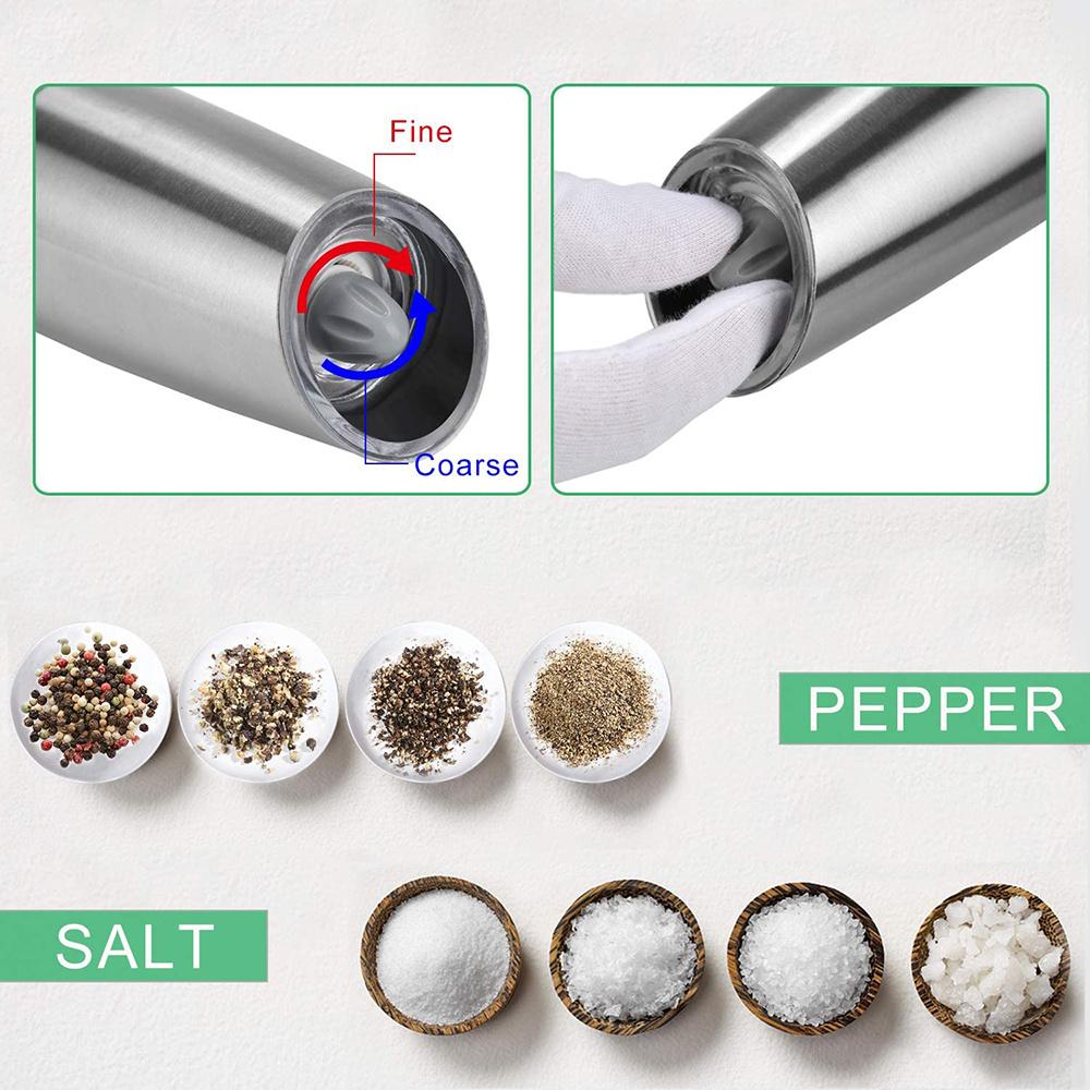 Đồng Hồ Nam Dây Thép Không Gỉ Lọ Xay Tiêu Điện Muối Và Tiêu Bộ Máy Mài Với Đế Kim Loại Dụng Cụ Nhà Bếp Trọng Lực Tự Động Cối Xay Gia Vị