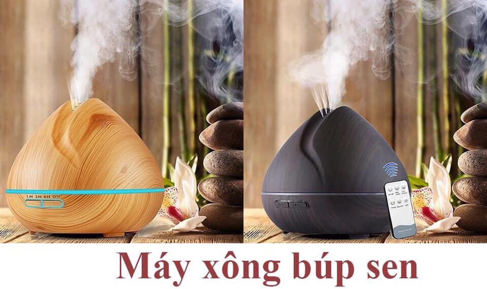 MÁY XÔNG TINH DẦU BÚP SEN DUNG TÍCH 550ML, VÂN GỖ CAO CẤP, TÍCH HỢP ĐIỀU KHIỂN TỪ XA, GIÚP KHỬ MÙI VÀ THƠM PHÒNG